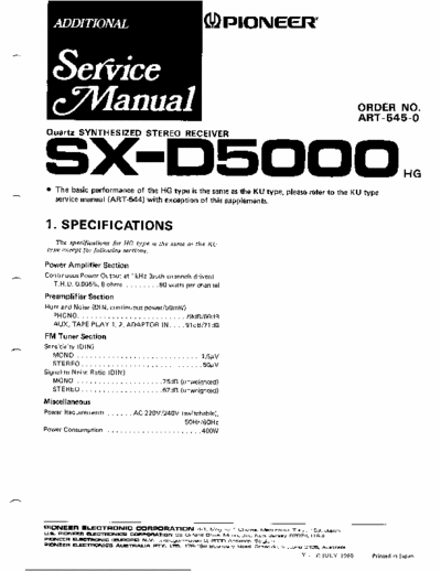 PIONEER SX-D5000HG Pioneer receiver FULL SERVICE MANUAL AND SCHEMATIC